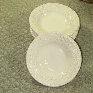 Set of 6 Cream Leaf Embossed Dishwasher Safe 9.25"x1.75" Soup Bowls